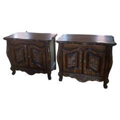 Vintage French Country Carved Dark Wood Nightstands Side End Tables- a Pair