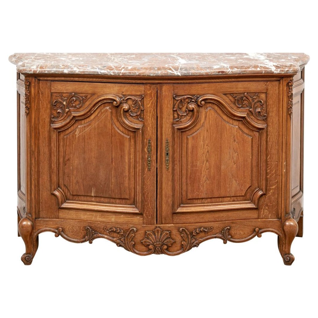 French Country Carved Oak Sideboard With Marble Top for Restoration