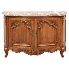 French Country Carved Oak Sideboard With Marble Top for Restoration