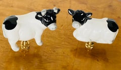 French country Ceramic Cows Pair of Lamp Finials