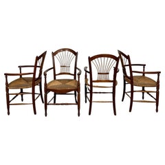 French Country Cherry Dining Chairs with Woven Seats, Set of 4