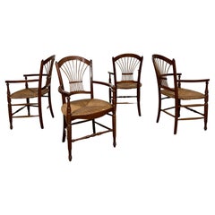 French Country Cherry Dining Chairs With Woven Seats, Set Of 4