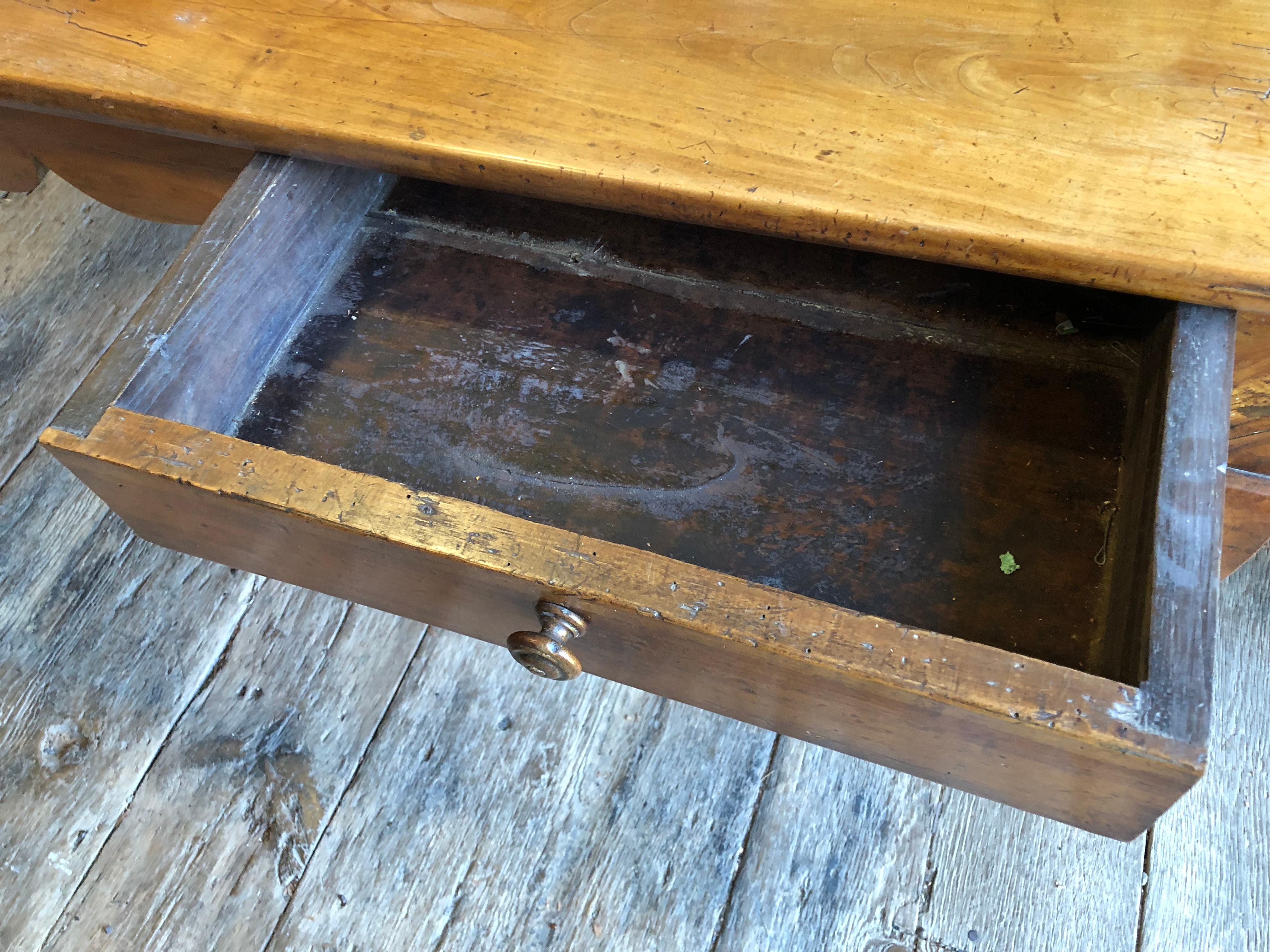 French Country Cherrywood Farm Table, 18th Century In Good Condition In Doylestown, PA