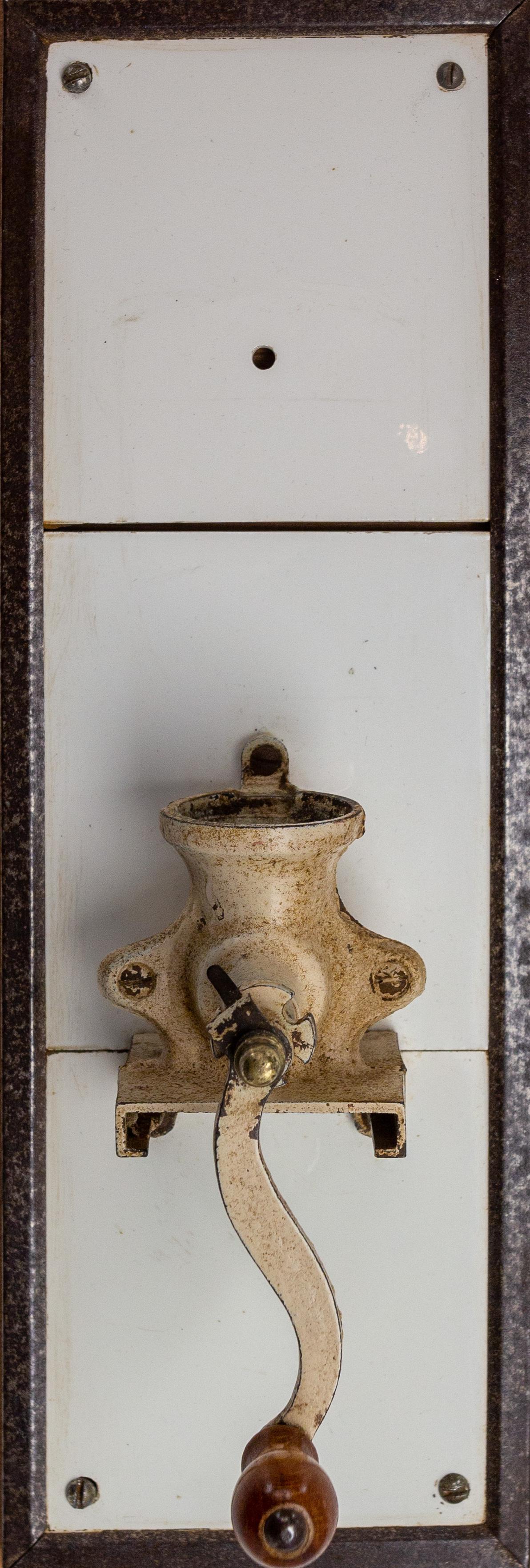 French Country Coffee Grinder, Ceramic, Glass, Iron and Wood, circa 1900 2