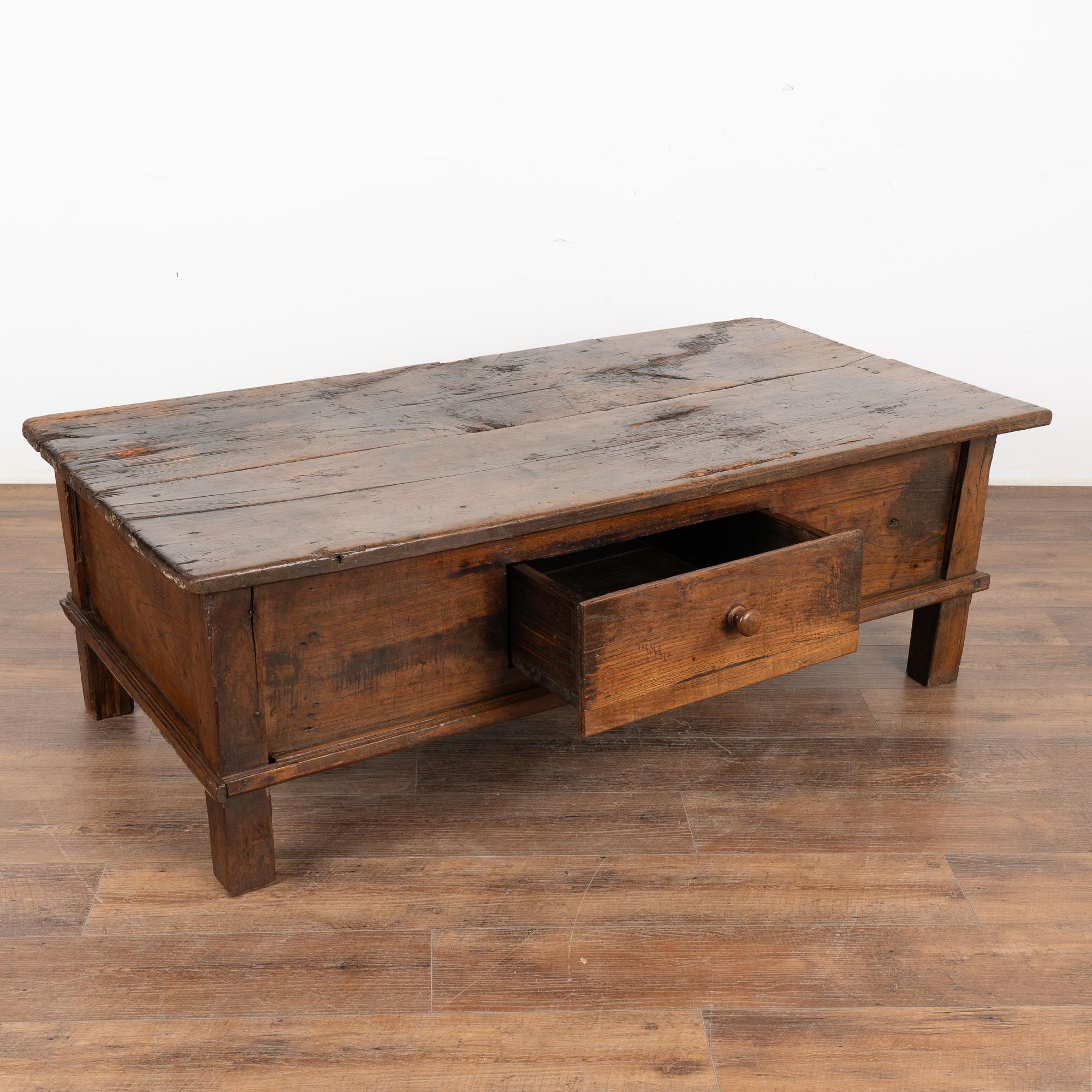 French Country Coffee Table with One Drawer, circa 1820-40 In Good Condition In Round Top, TX