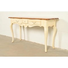 French Country Cream Lacquered Maple Top Console Table
