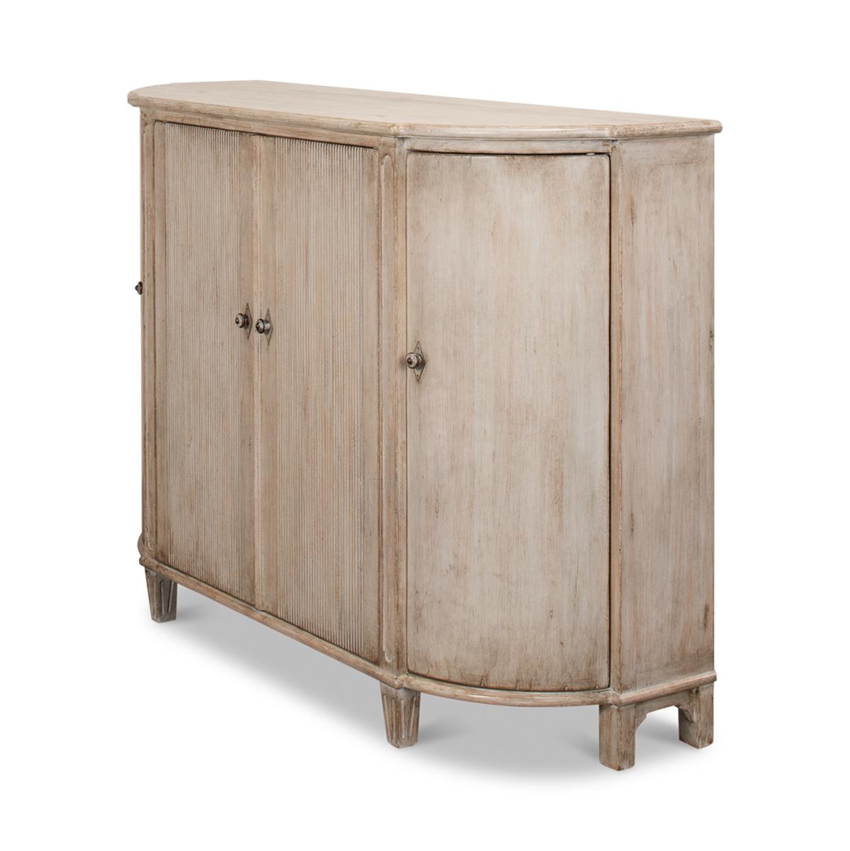 Wood French Country Demilune Cabinet, Stone Grey For Sale