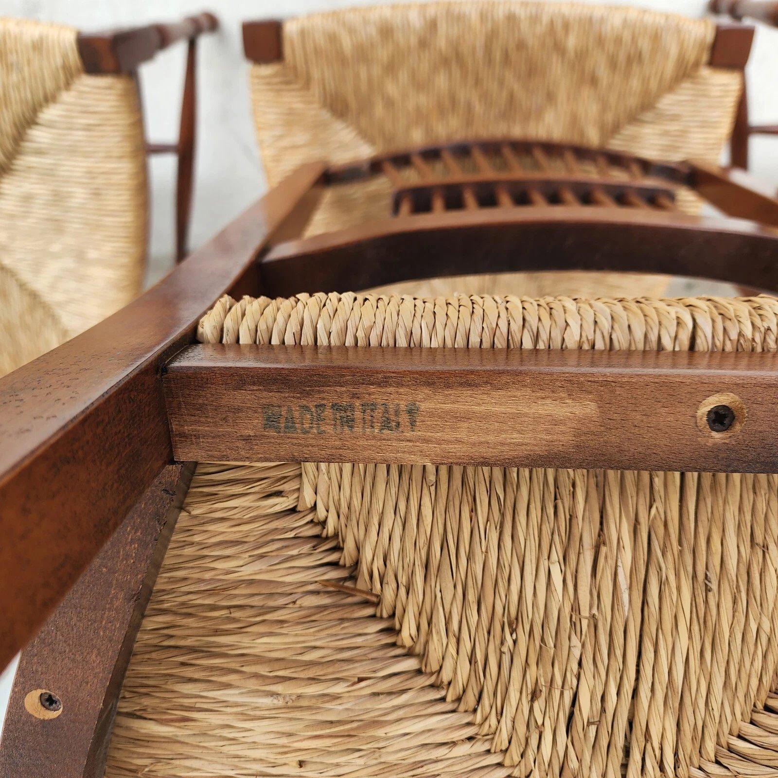 French Country Dining Chairs Rush Seats Wheat Backs with Cushions Set of 8 en vente 5