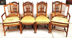 French Country Dining Chairs Rush Seats Wheat Backs with Cushions Set of 8