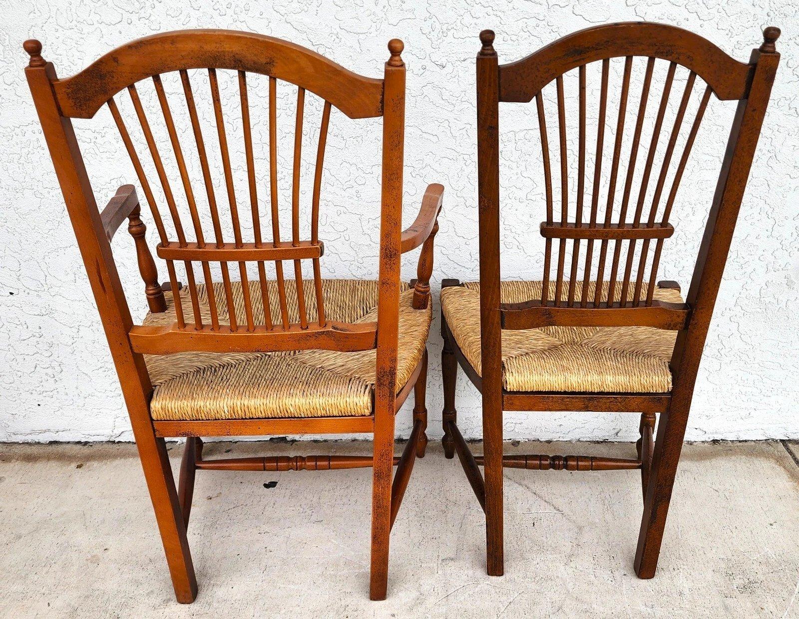 French Country Dining Chairs Rush Seats Wheat Backs with Cushions Set of 8 en vente 1