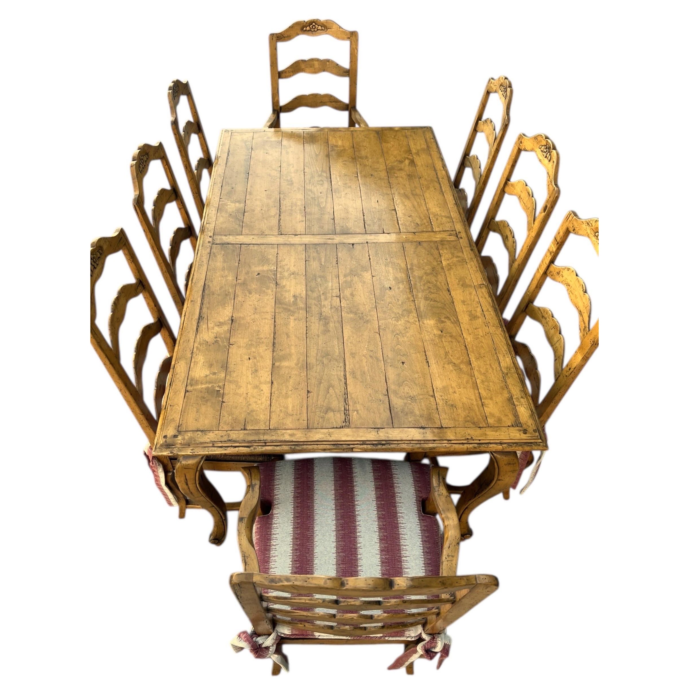 Table de salle à manger et huit chaises à la française en vente