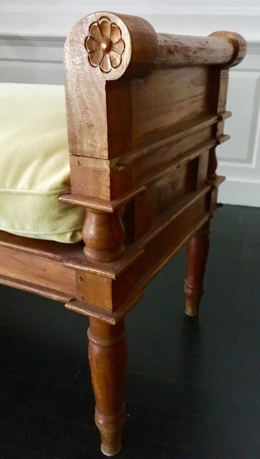 20th Century French Country Directoire Style Banquette Bench with Yellow Velvet Cushion For Sale