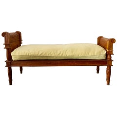 French Country Directoire Style Banquette Bench with Yellow Velvet Cushion