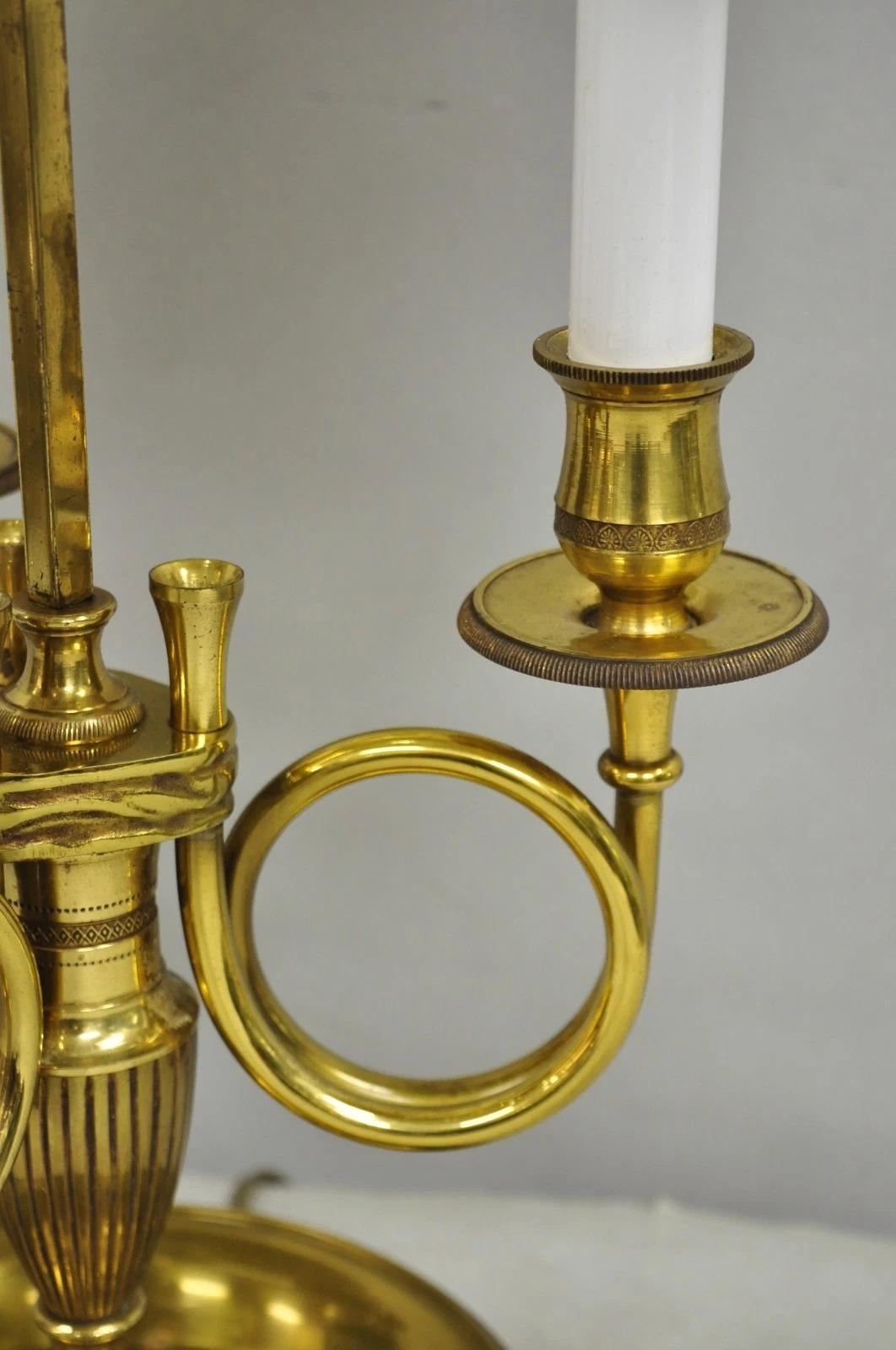 Französisches Land Empire Messing Trompete Arm Rot Tole Schatten Bouillotte Schreibtischlampe im Angebot 5