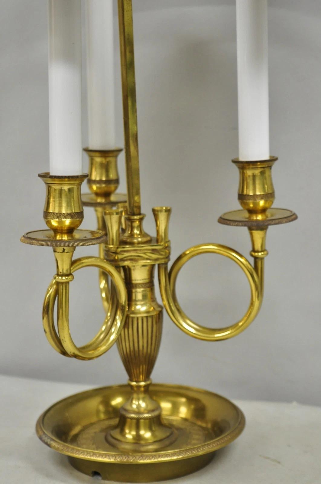 Französisches Land Empire Messing Trompete Arm Rot Tole Schatten Bouillotte Schreibtischlampe (Sonstiges) im Angebot