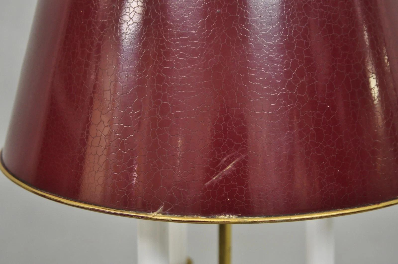 Französisches Land Empire Messing Trompete Arm Rot Tole Schatten Bouillotte Schreibtischlampe (Metall) im Angebot