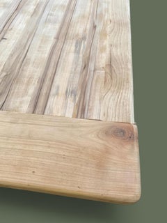 French Country Farmhouse Dining Table, Bleached Elm, Turned Legs, 1950s