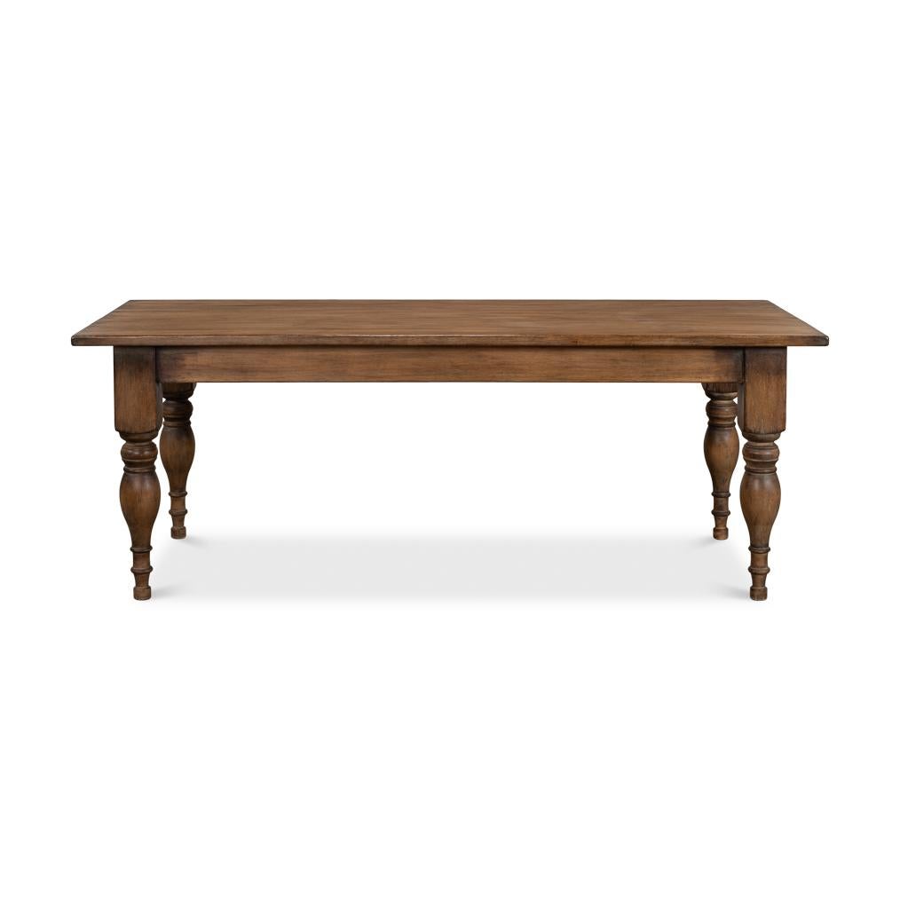 This classic table, crafted from reclaimed pine, marries sustainability with rustic European styling.

The table spans an inviting 83