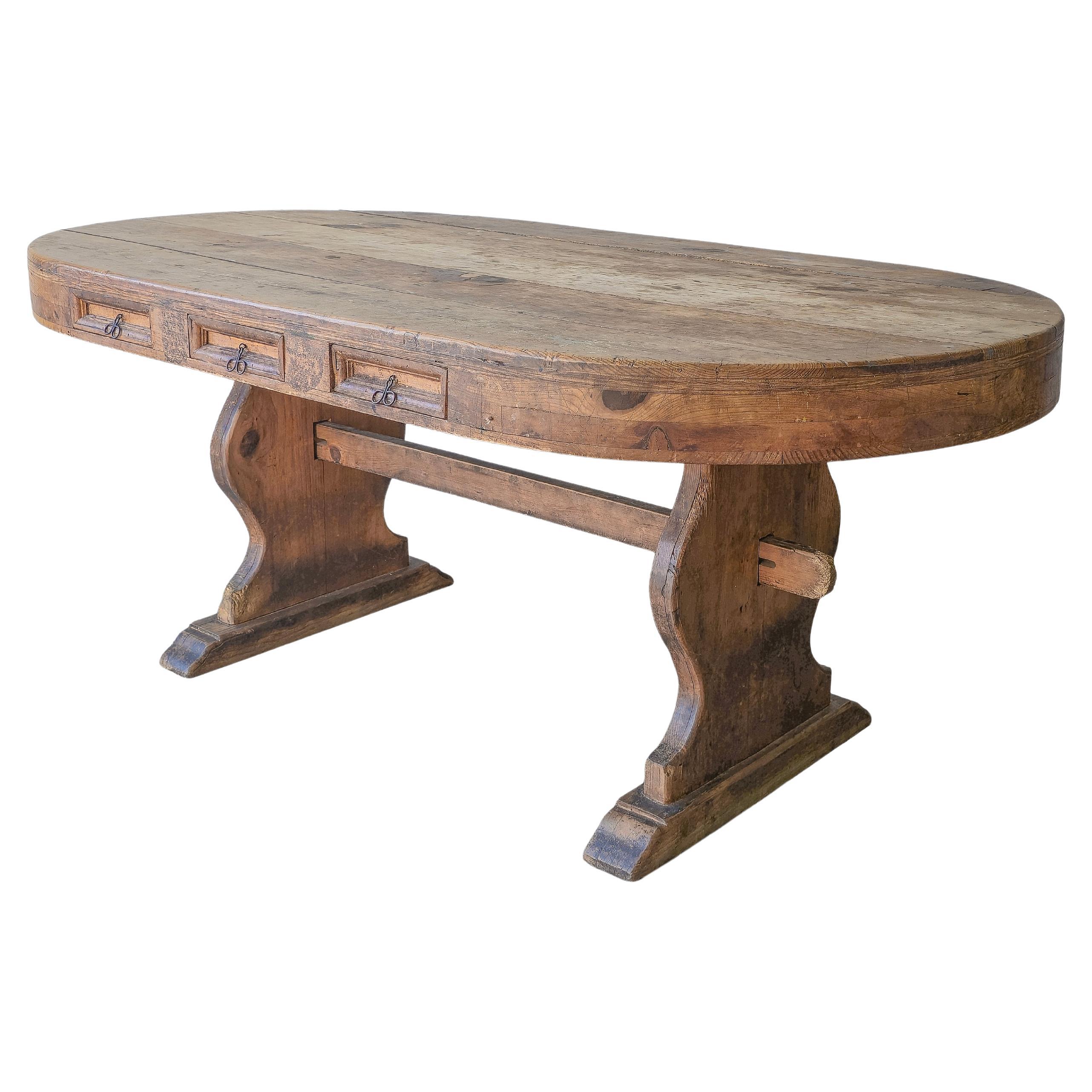 Table de travail pour salle à manger ovale Wabi Sabi, de style rustique français