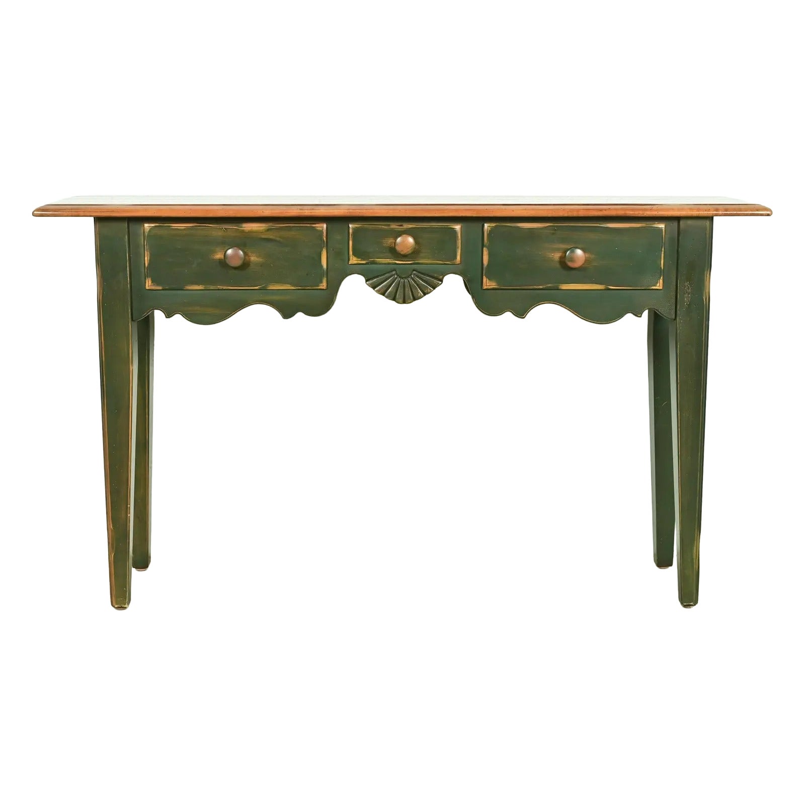 French Country Green Painted Maple Console or Entry Table by Virginia House
