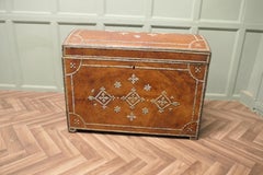 French Country House Chic Leather and Brass Bound Chest