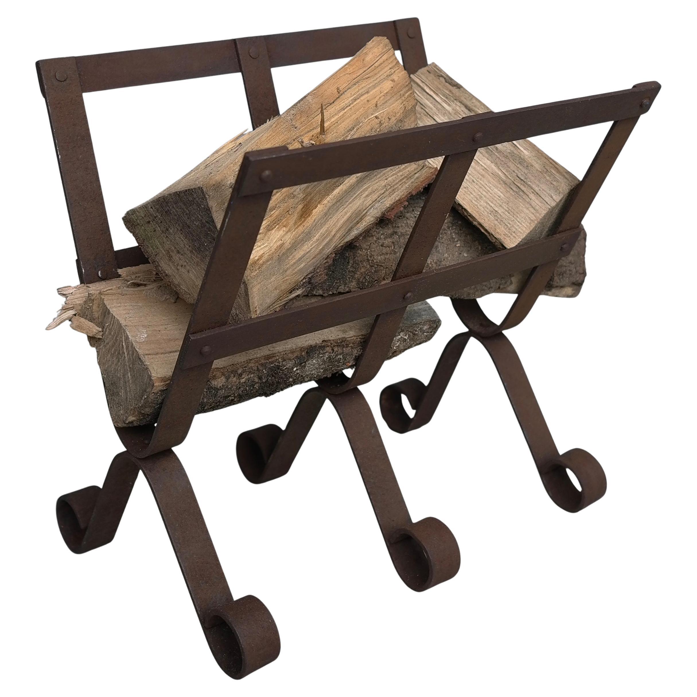 French Country House Wrought Iron and Metal Log Holder 1920
s