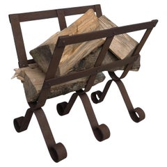 French Country House Wrought Iron and Metal Log Holder 1920
s