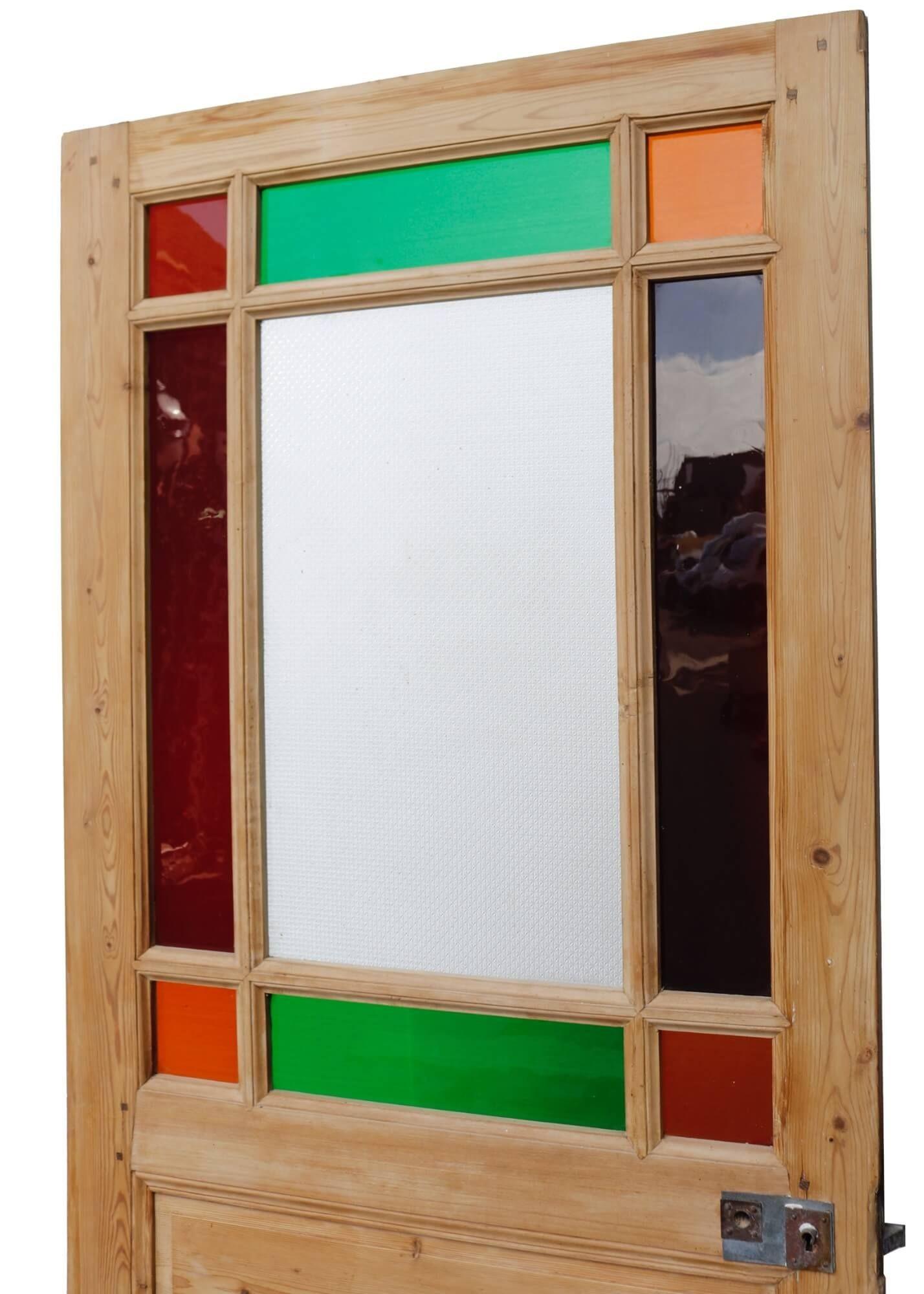 French Country Internal Door with Multicoloured Glazing In Fair Condition For Sale In Wormelow, Herefordshire