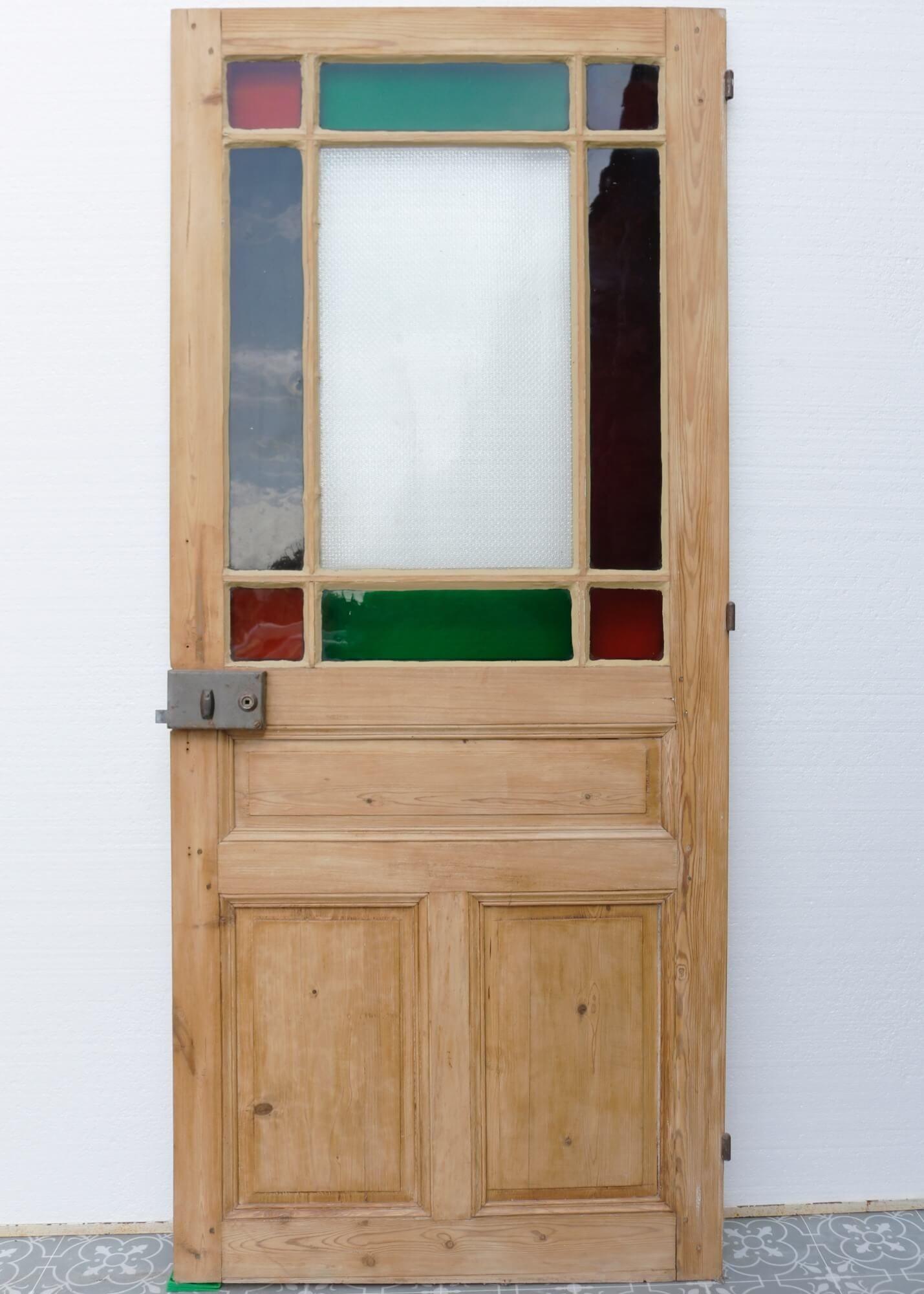 Glass French Country Internal Door with Multicoloured Glazing For Sale