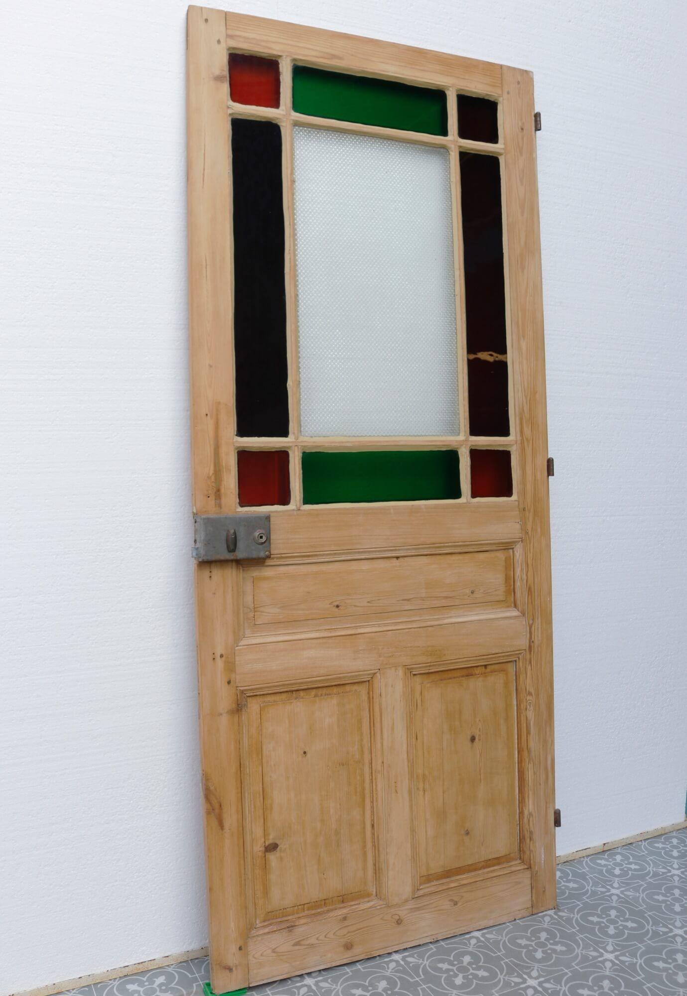 French Country Internal Door with Multicoloured Glazing For Sale 1