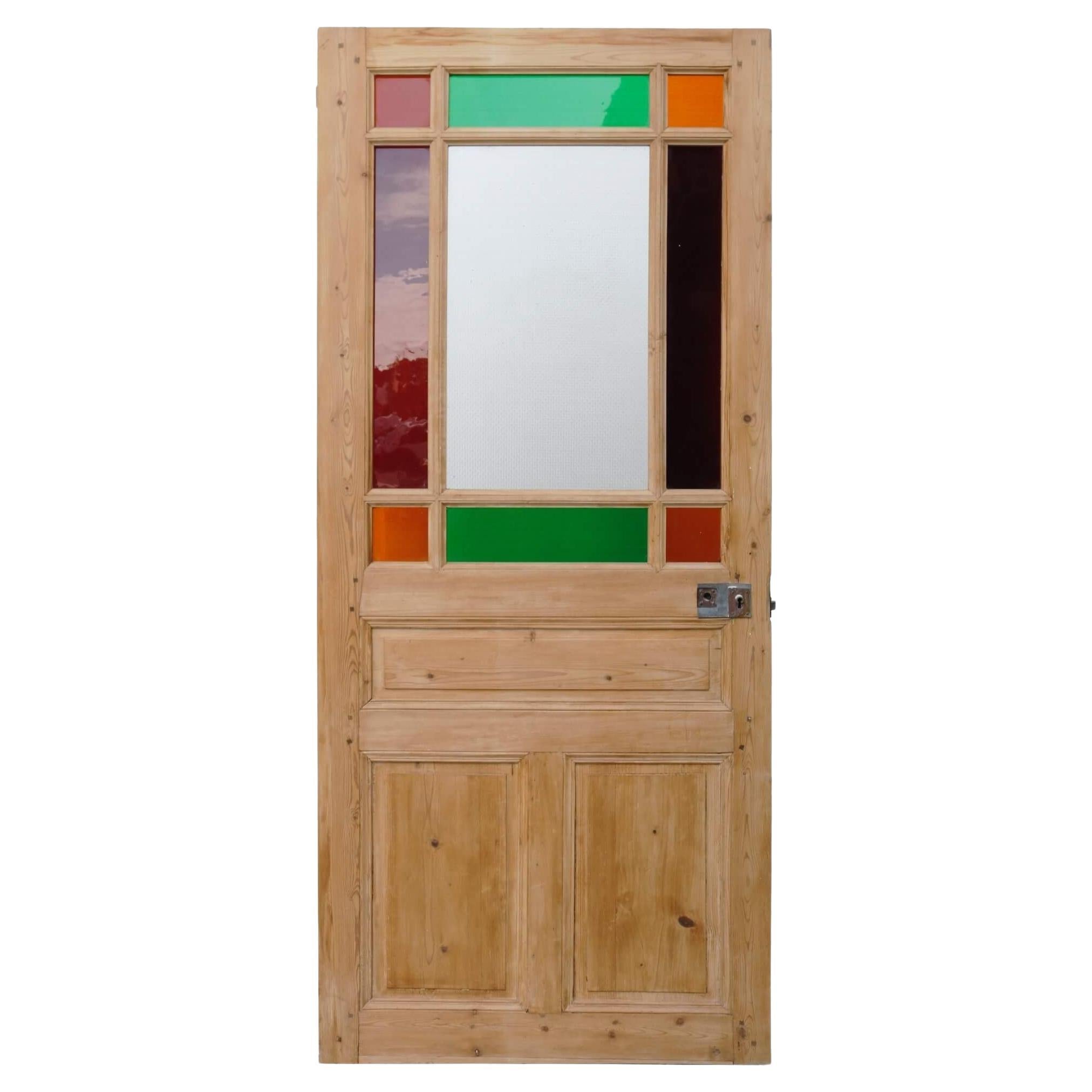 French Country Internal Door with Multicoloured Glazing For Sale