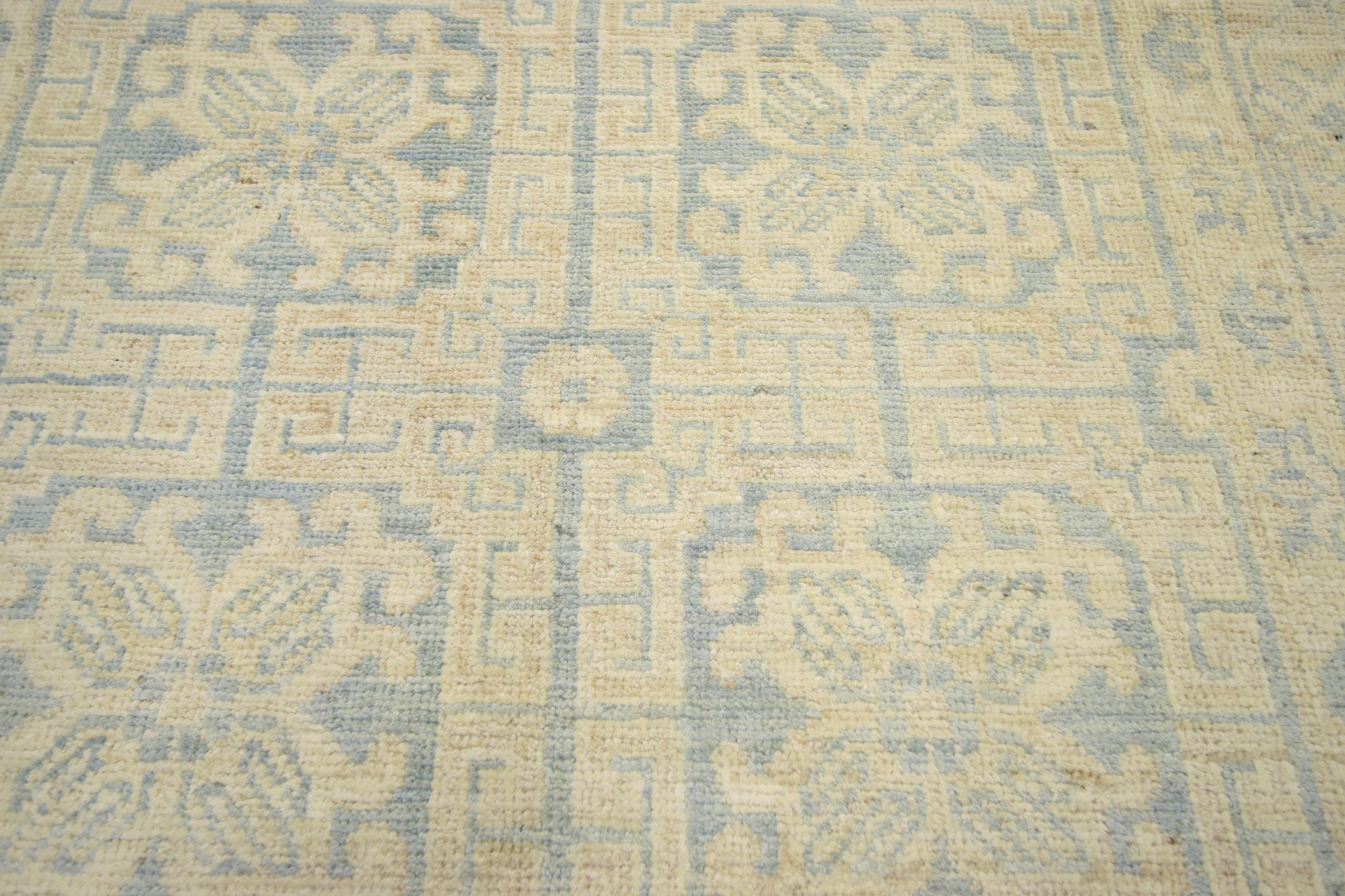 80218 French country Khotan style runner, farmhouse hallway runner 02'10 x 09'07. Romantic and understated, this French Country Khotan style runner offers the warm nostalgia of an authentic antique Khotan rug with the polish and poise of a chic