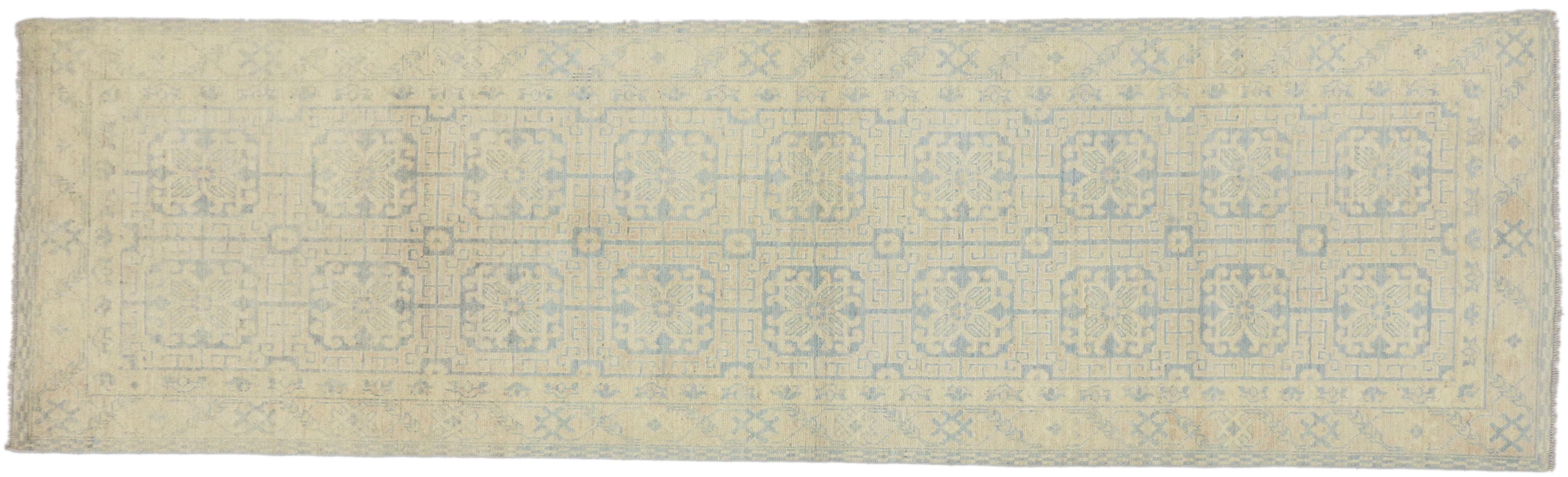Hand-Knotted French Country Khotan Style Runner, Farmhouse Hallway Runner
