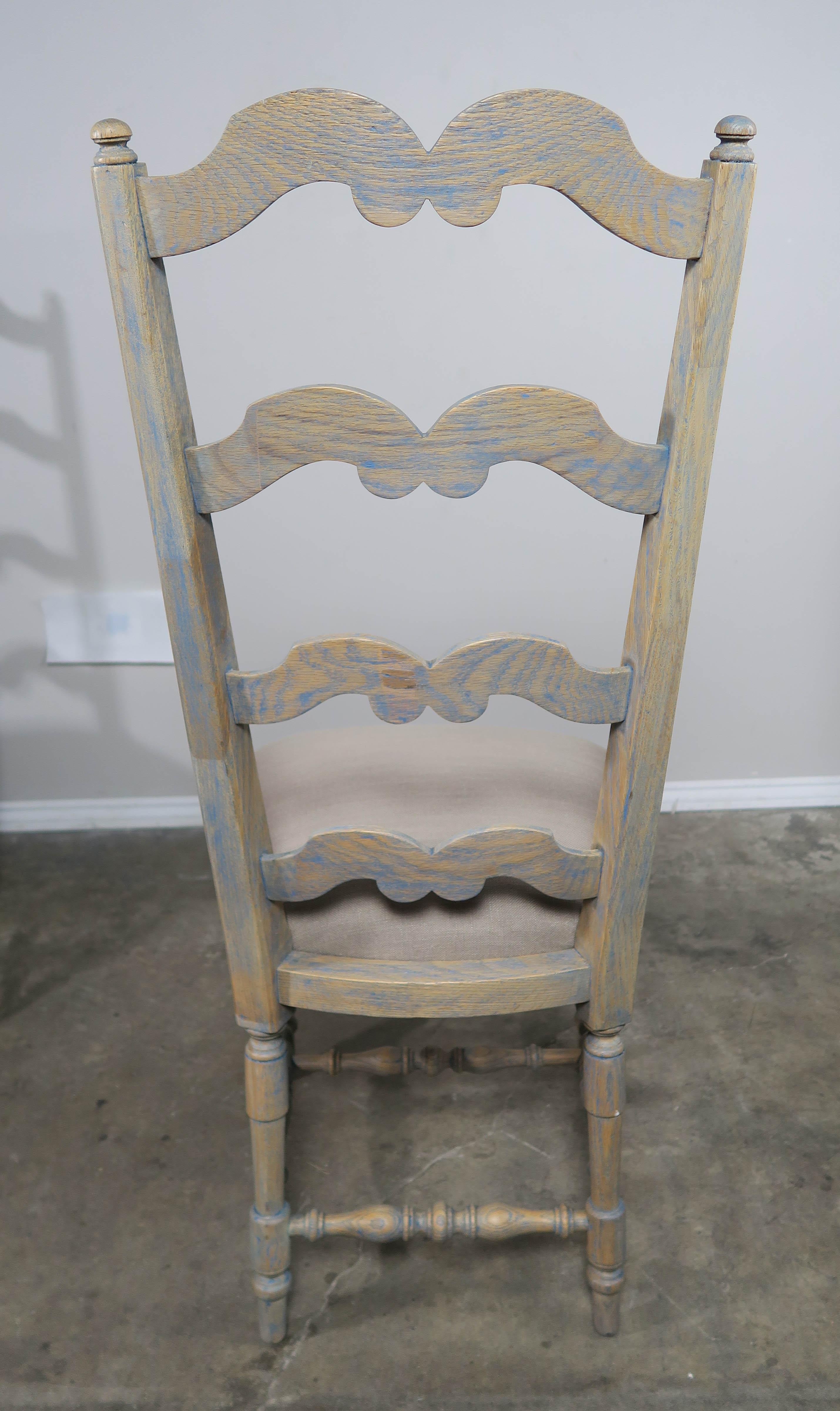 Linen French Country Ladder Back Painted Dining Chairs, Set of 8