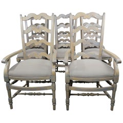 French Country Ladder Back Painted Dining Chairs, Set of 8