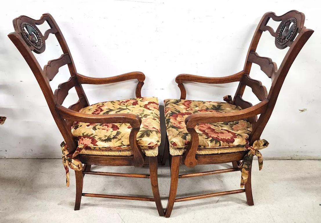 French Country Ladderback Chairs Rooster Medallions Rush Seats 5