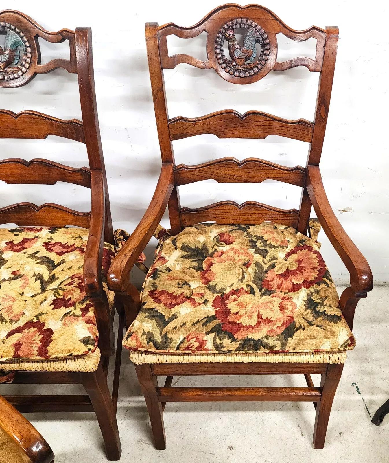 Rustic French Country Ladderback Chairs Rooster Medallions Rush Seats