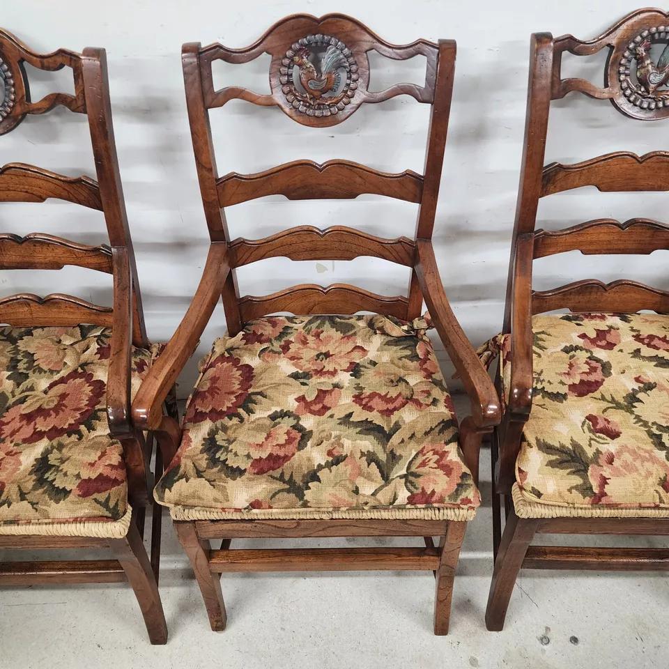 French Country Ladderback Chairs Rooster Medallions Rush Seats 1
