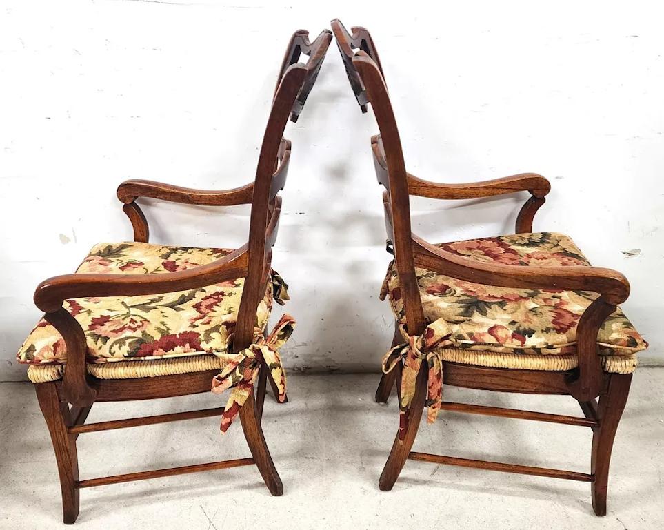French Country Ladderback Chairs Rooster Medallions Rush Seats 3
