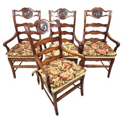 French Country Ladderback Chairs Rooster Medallions Rush Seats