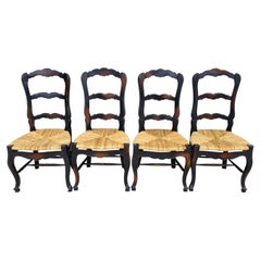 Sedie da pranzo French Country con schienale in giunco, set di 4 sedie