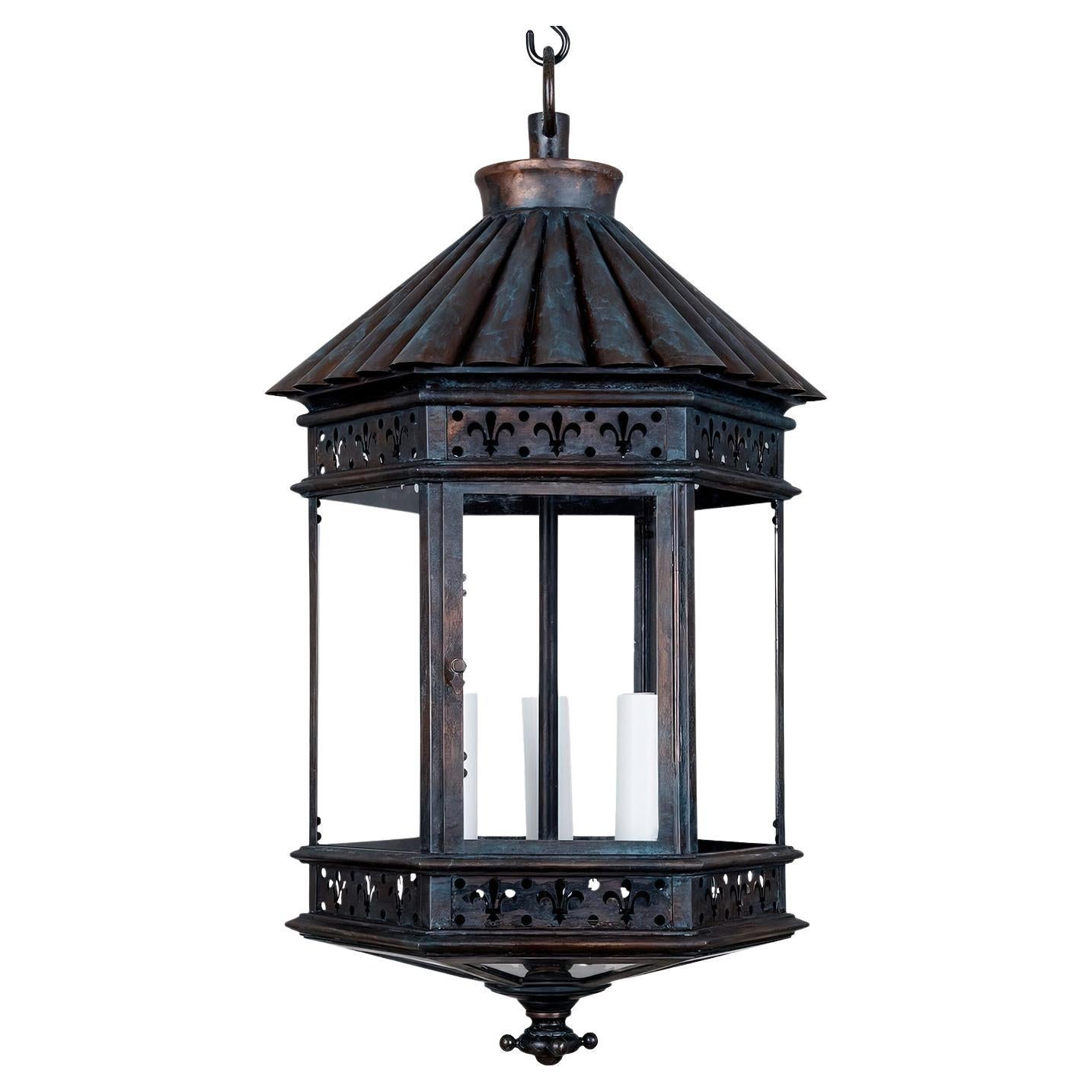 French Country Lantern - Copper Bronze For Sale