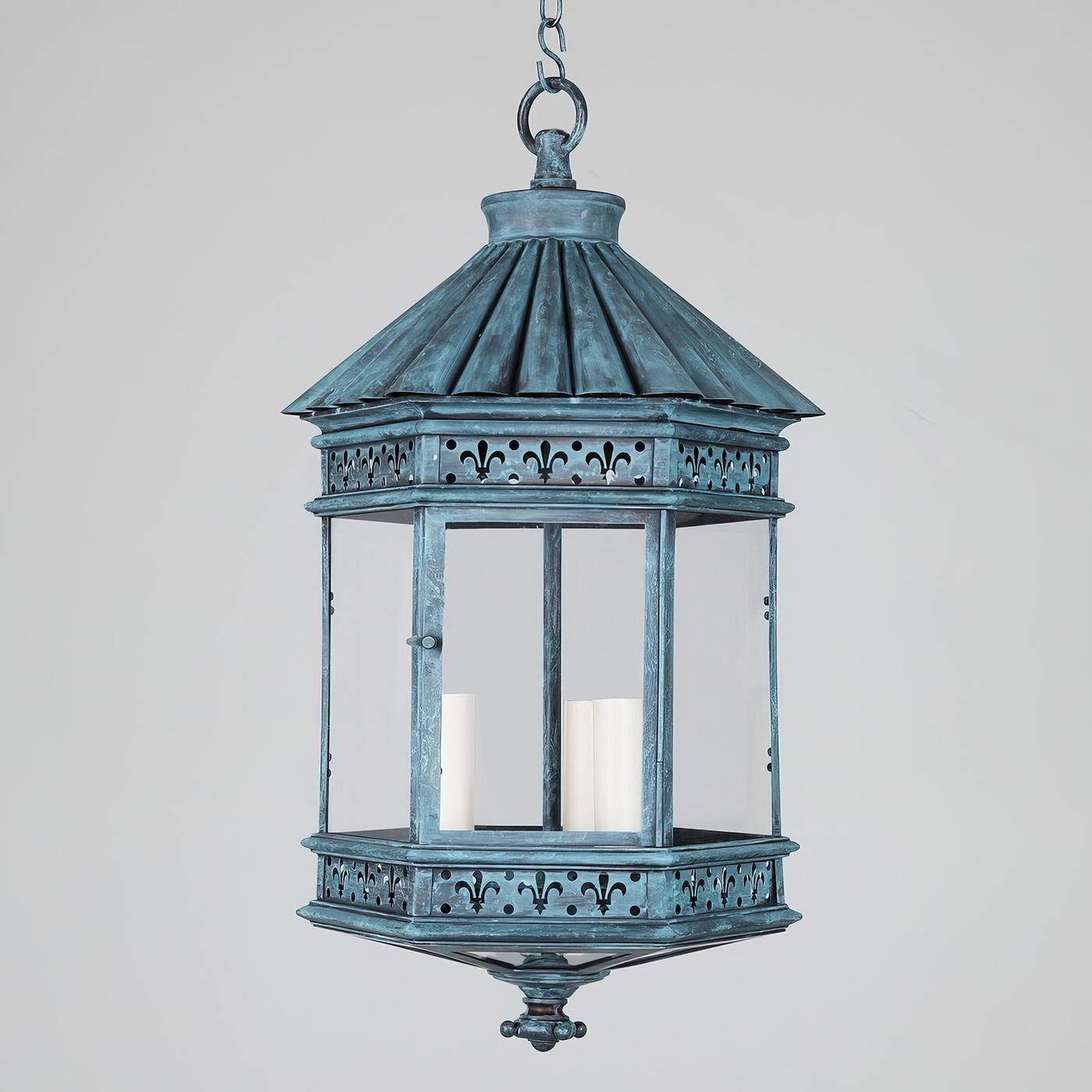French Provincial French Country Lantern - Verdigris Finish For Sale