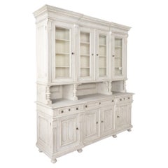 French Country Large Display Cabinet Bookcase Painted White, circa 1900