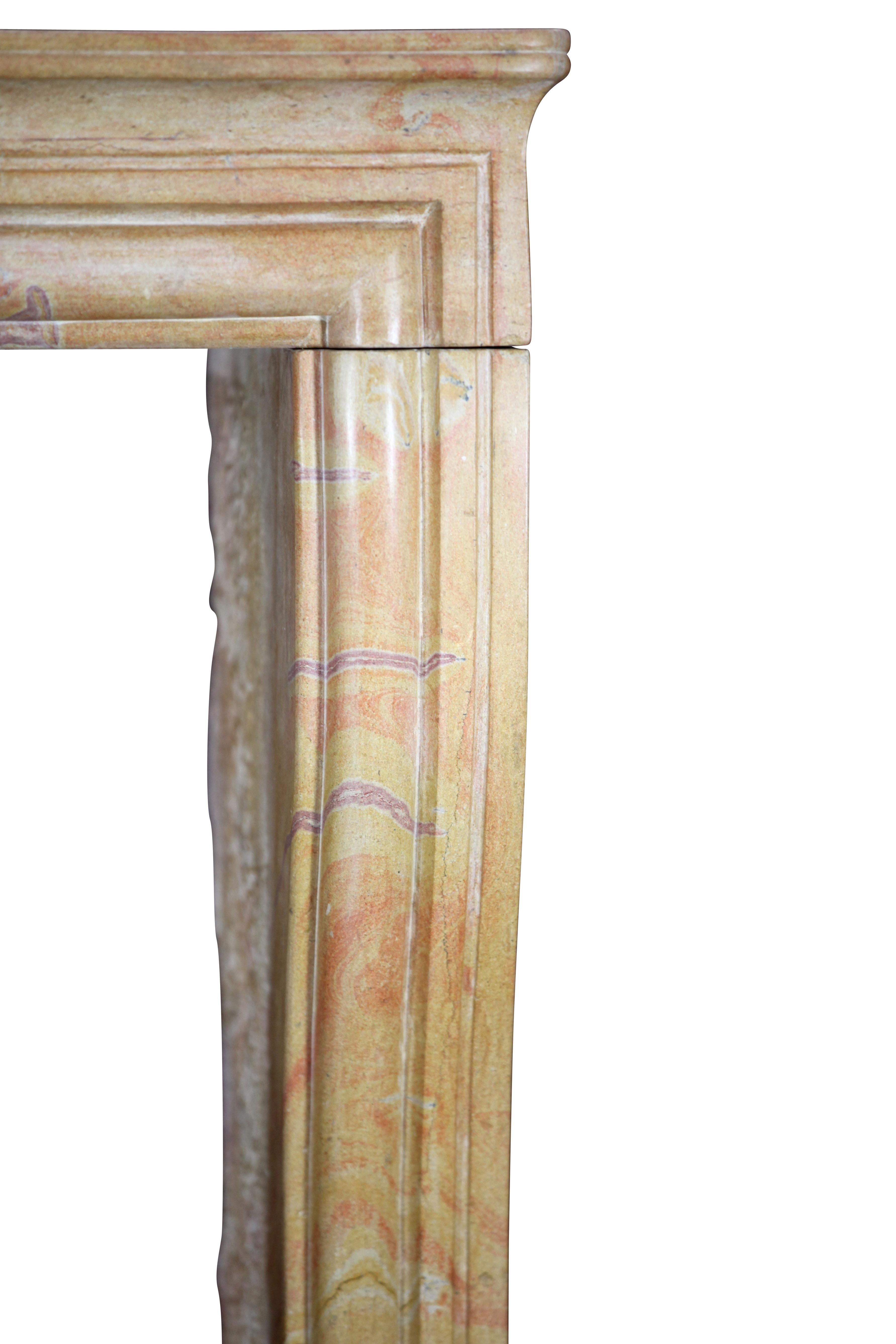 Hand-Carved French Country Limestone Antique Fireplace Surround Color Created by Nature For Sale