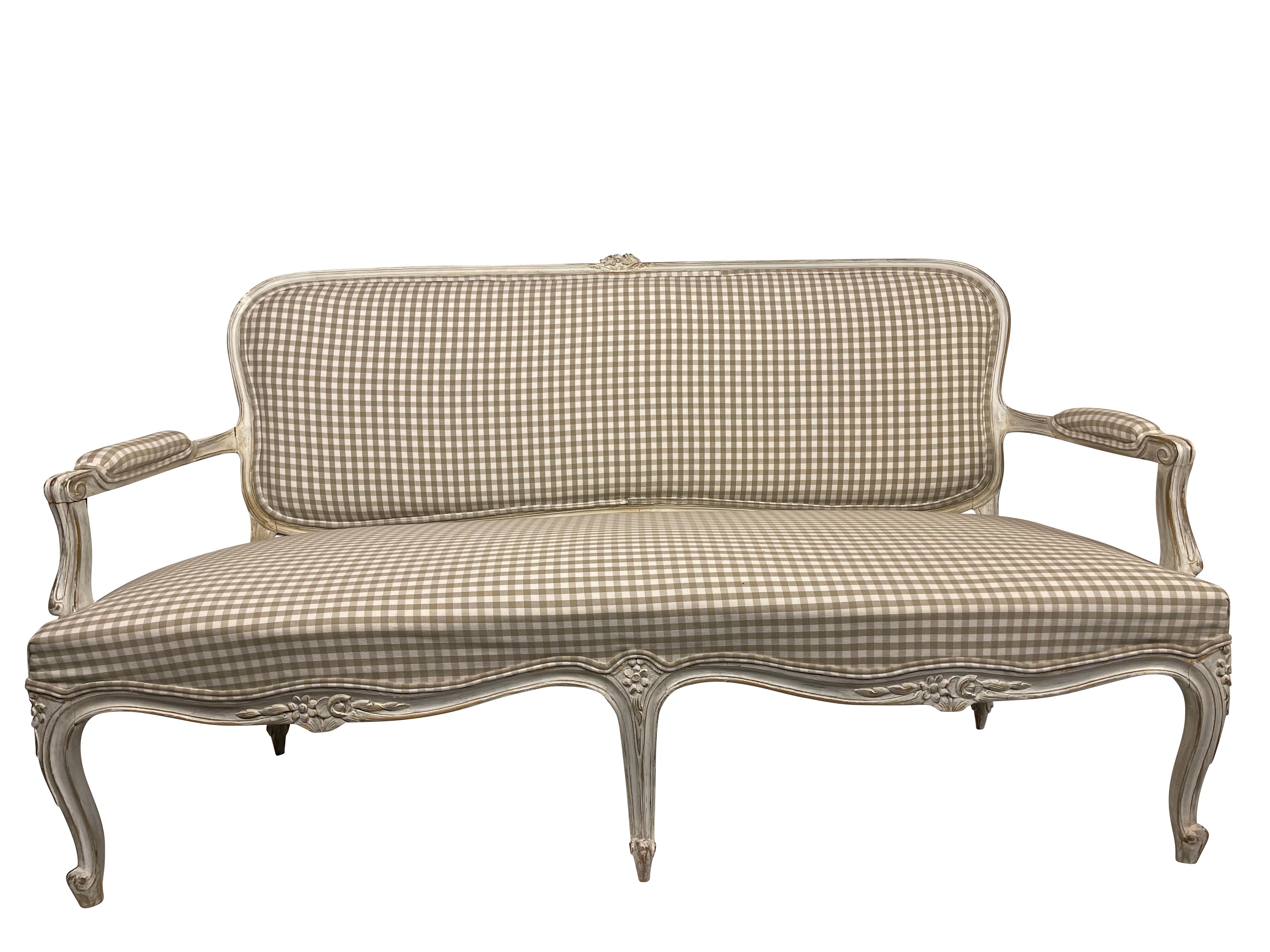 French Louis XV Settee with Grey Gingham  4