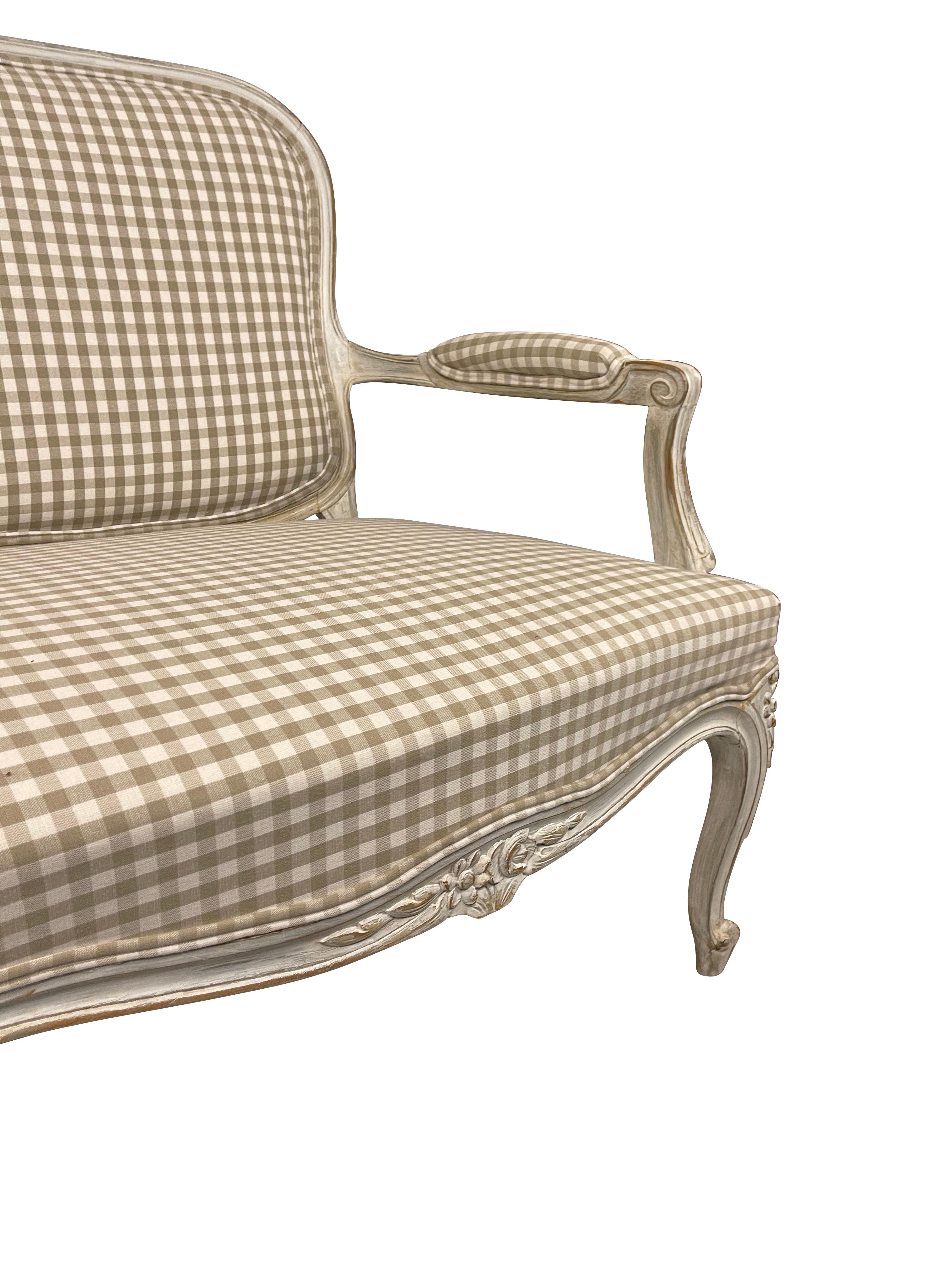 French Louis XV Settee with Grey Gingham 5