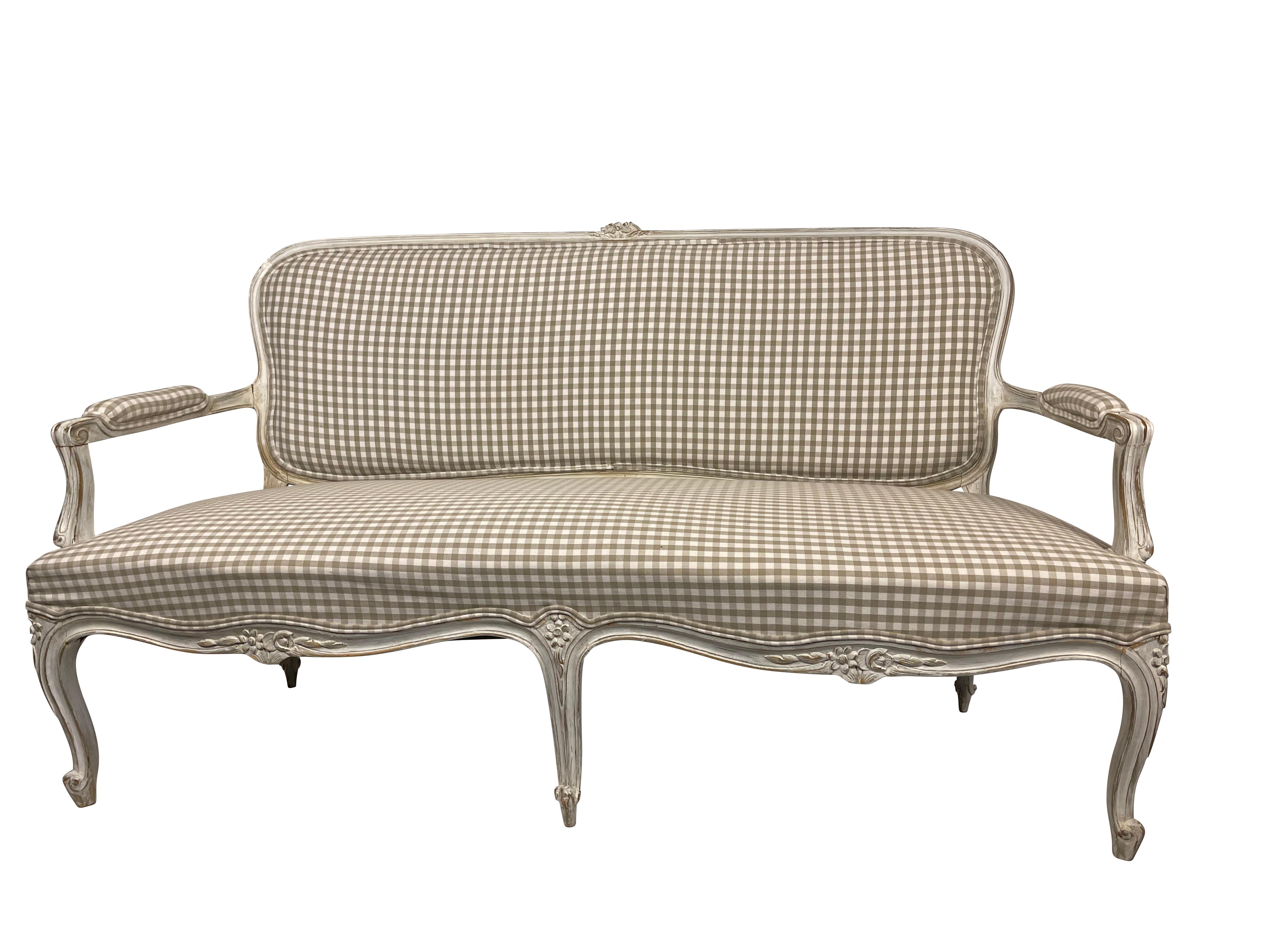 French Louis XV Settee with Grey Gingham  6