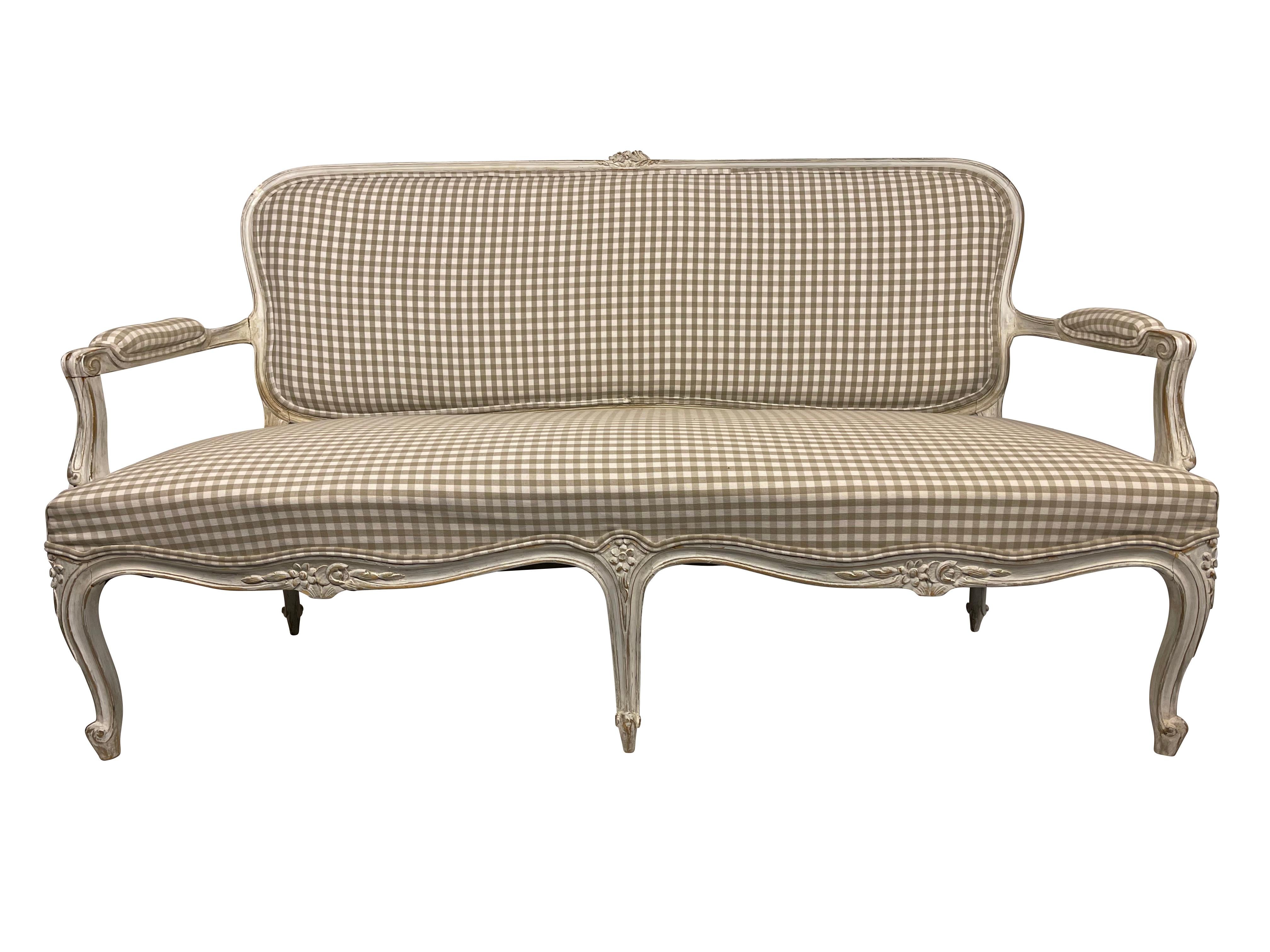 French Louis XV Settee with Grey Gingham  7