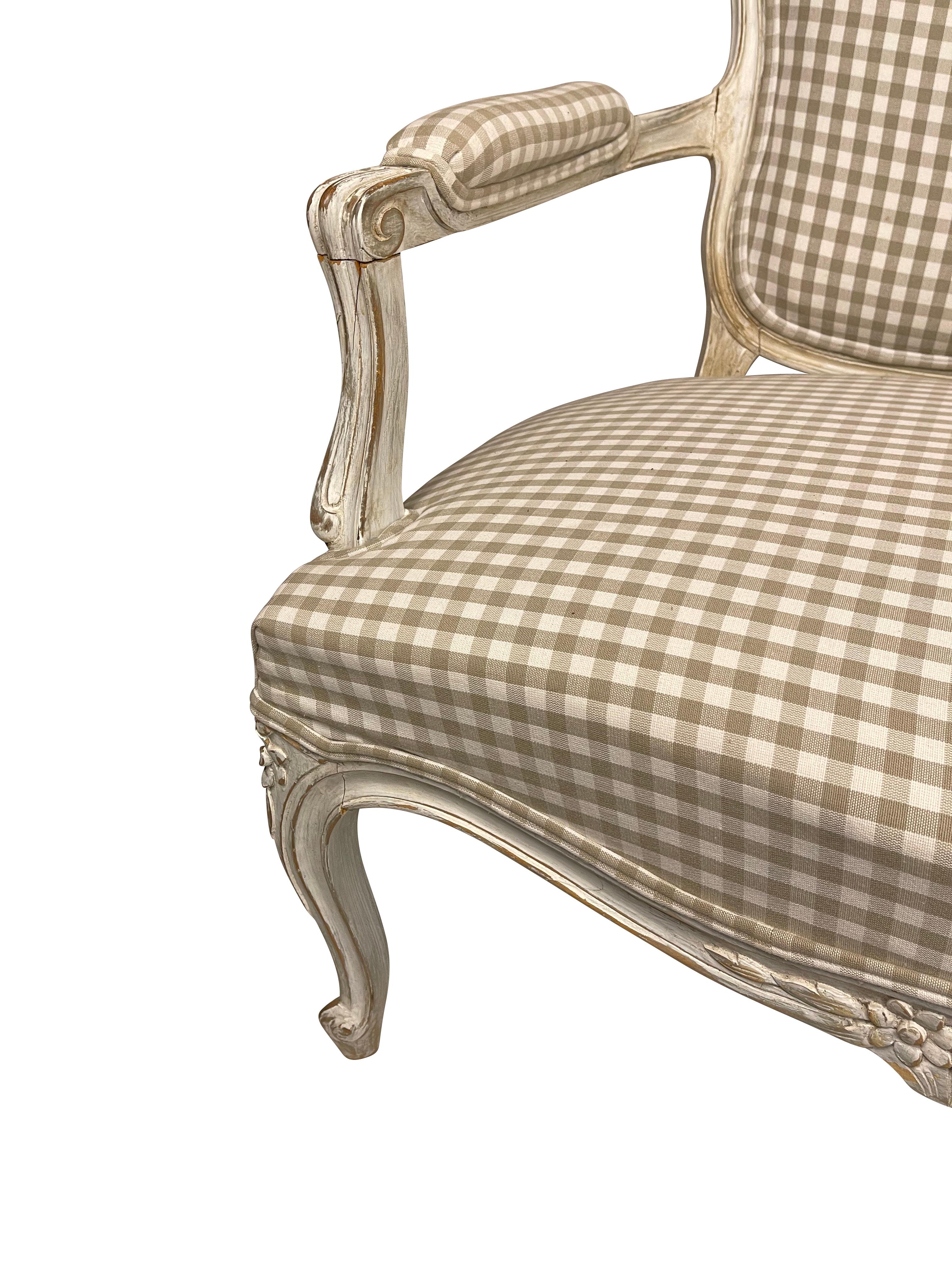 20th Century French Louis XV Settee with Grey Gingham 